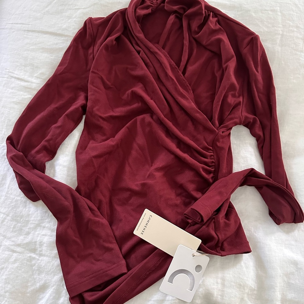 Wrap Style Burgundy Top Commense